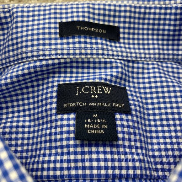 J. Crew Thompson Button Down Shirt Men Medium M 15-15.5 Blue White Checkered - Picture 4 of 8